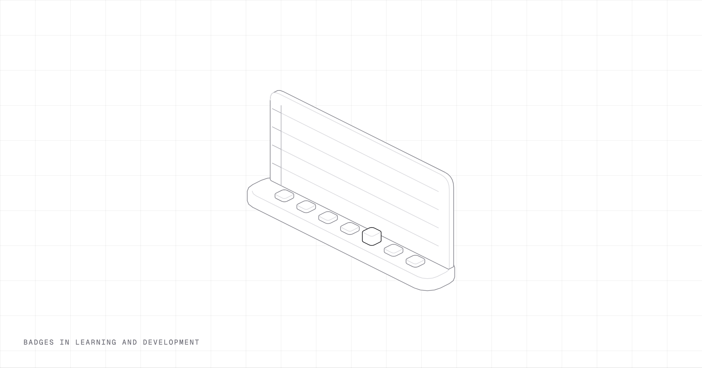 A bar chart of flat tabs lifting as a pointer brushes them, drawn in fine lines.