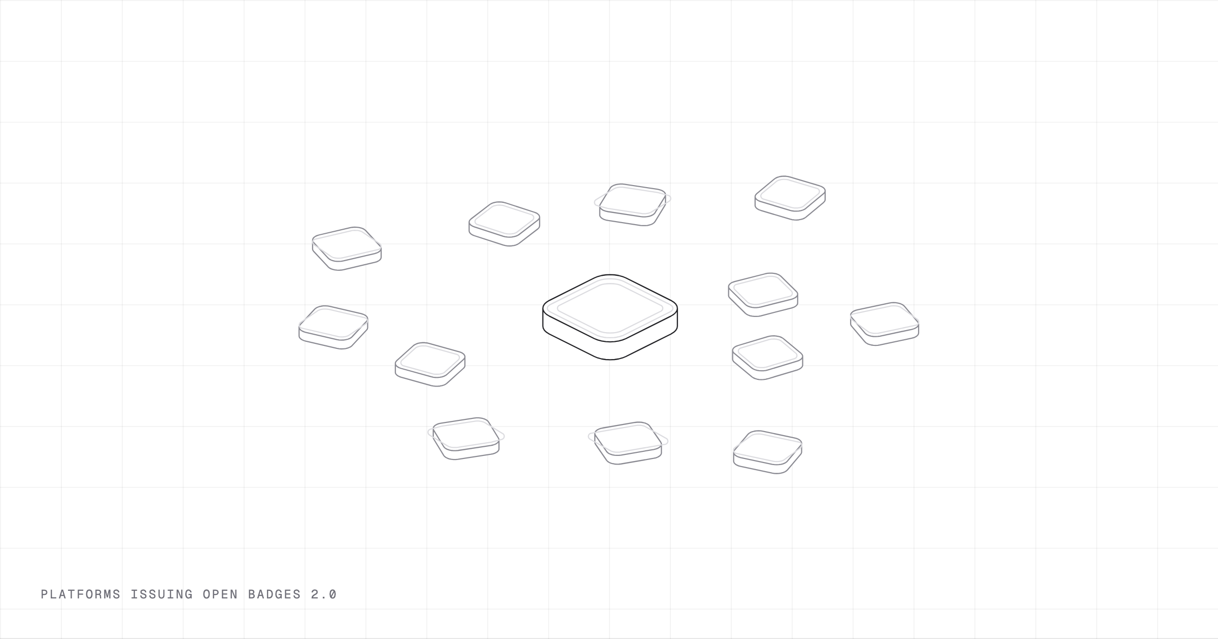 Twelve tiles sliding into order around a hub, drawn in fine lines.
