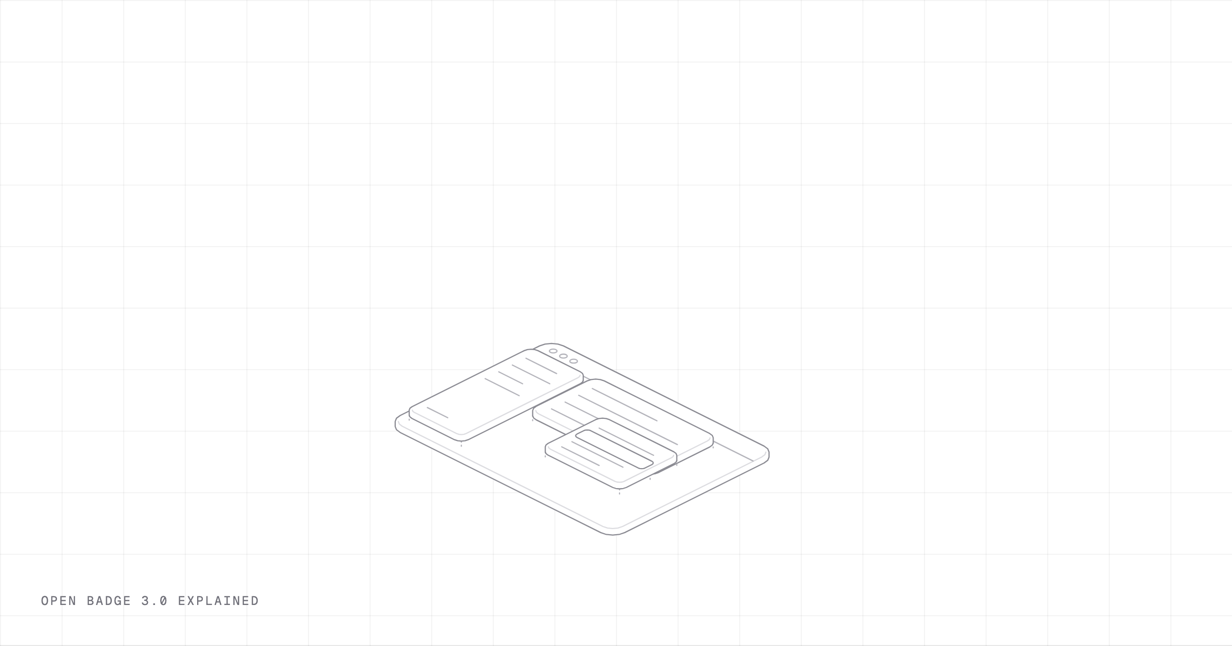 An app window taken apart into four layers, drawn in fine lines.